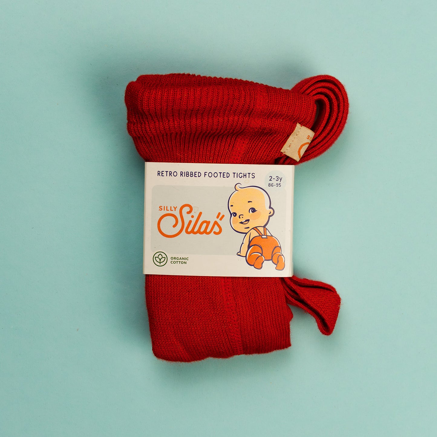 Silly Silas Retro Ribbed Footed Tights - Red