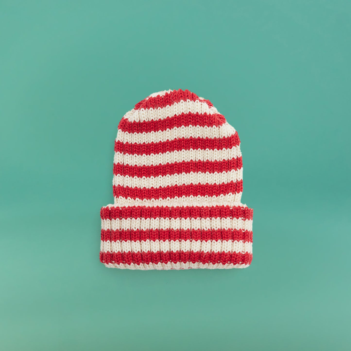 Knitted Hat - Red and Cream