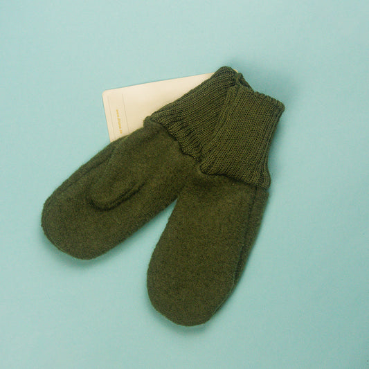 Boiled wool gloves - olive