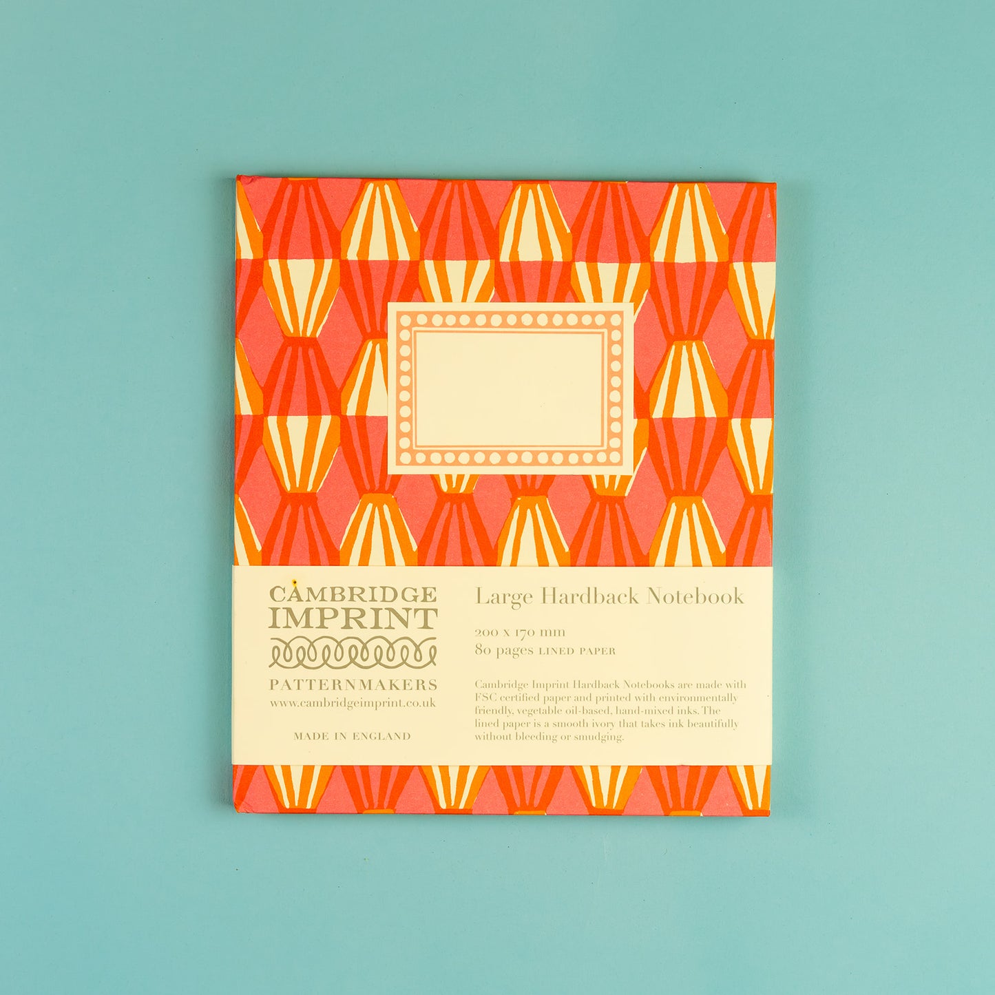 Large Hardback Notebook Threadwork Bright Pink and Orange