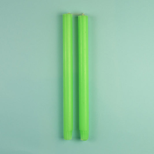 True Grace  Pair of Dining Candles - Fluoro Green