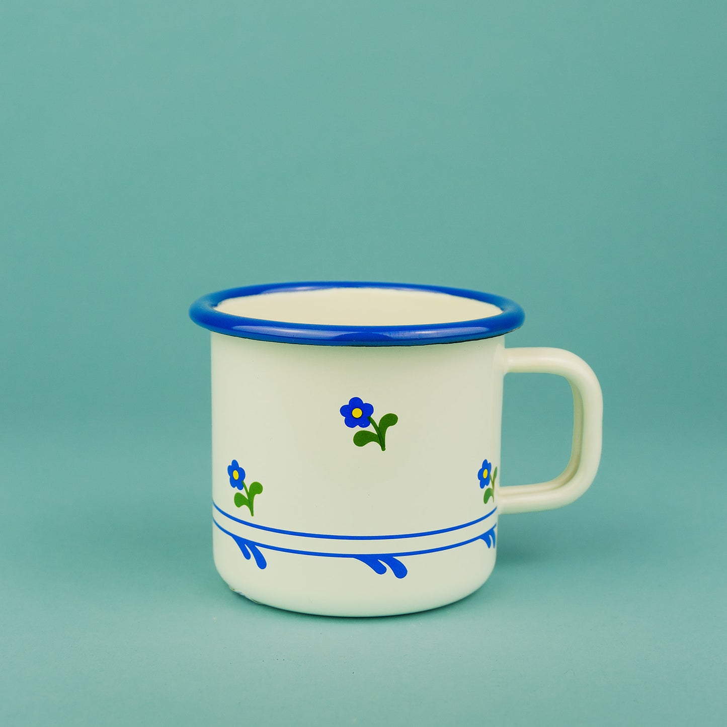 Enamel Mug Floral Blue Rim