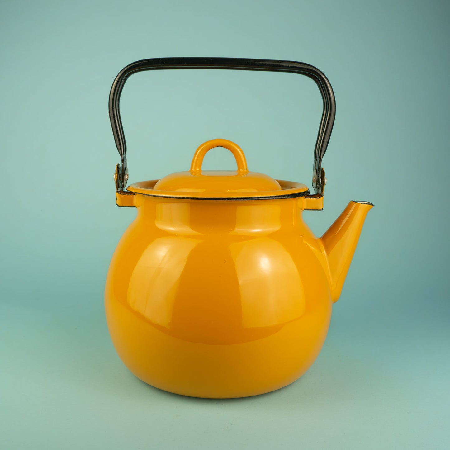 Large Enamel Stove Top Kettle Mustard Yellow
