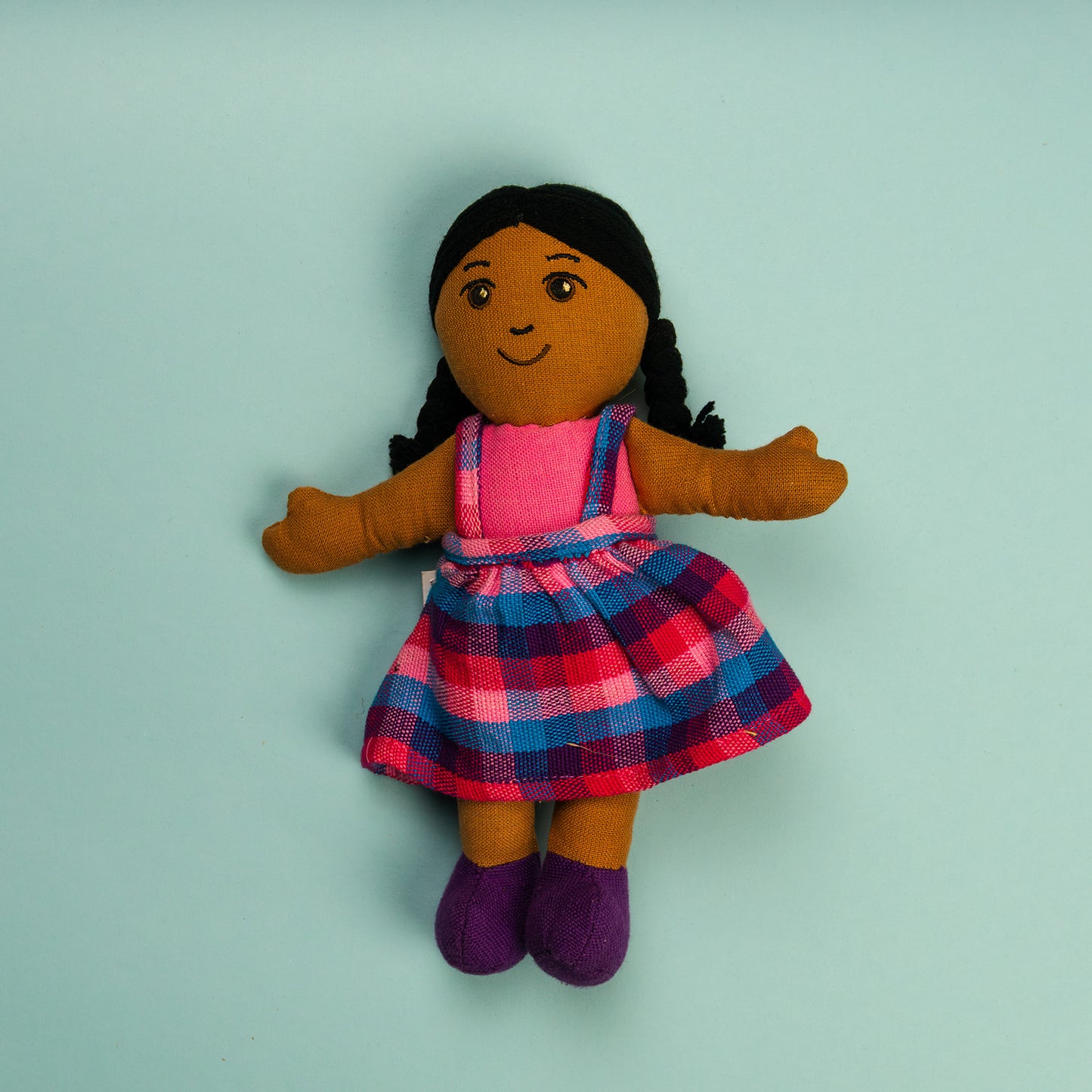 Girl Rag Doll - Brown Skin, black Hair