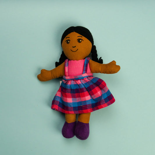 Girl Rag Doll - Brown Skin, black Hair