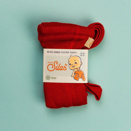 Silly Silas Retro Ribbed Footed Tights - Red